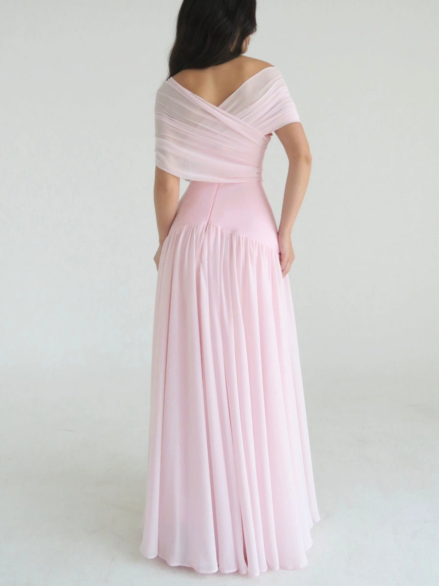 Chloe Off-the-Shoulder Ruched Chiffon Maxi Dress