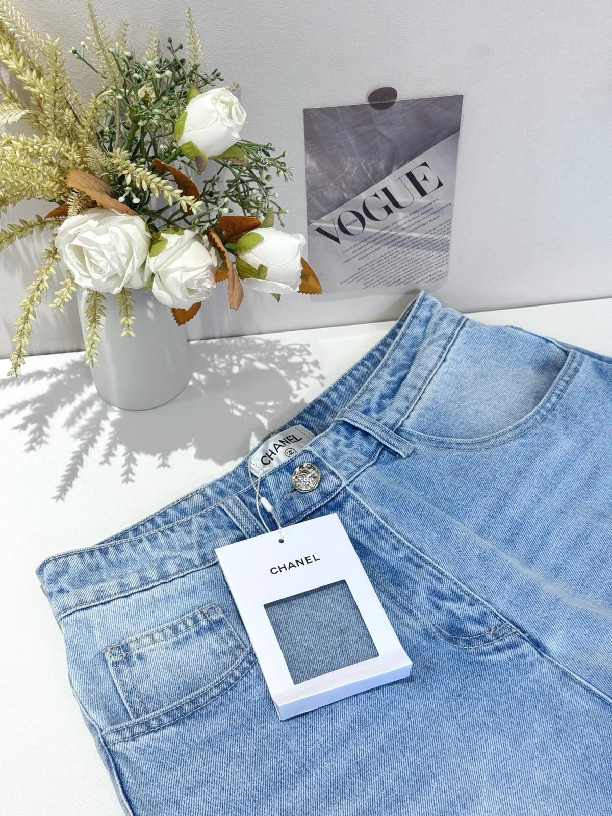CC 26 Sequined Wide-leg Jeans Light Blue Denim Fabric