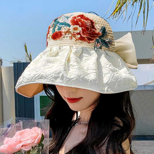Embroidered Sun Hat Female Summer Uv-Proof Shell Shading Empty Top Cover Face Sun Hat