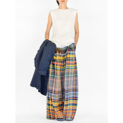 Loose Wide Leg Checkerboard Printed Casual Pants Bottoms Pants