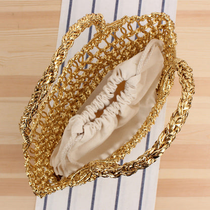 Crochet Market Bag Gold Silver Thread Hollow Woven Bag