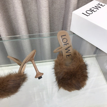 Loewe 25SS Fur-lined Mule 100 Brown in Fox Fur 597442