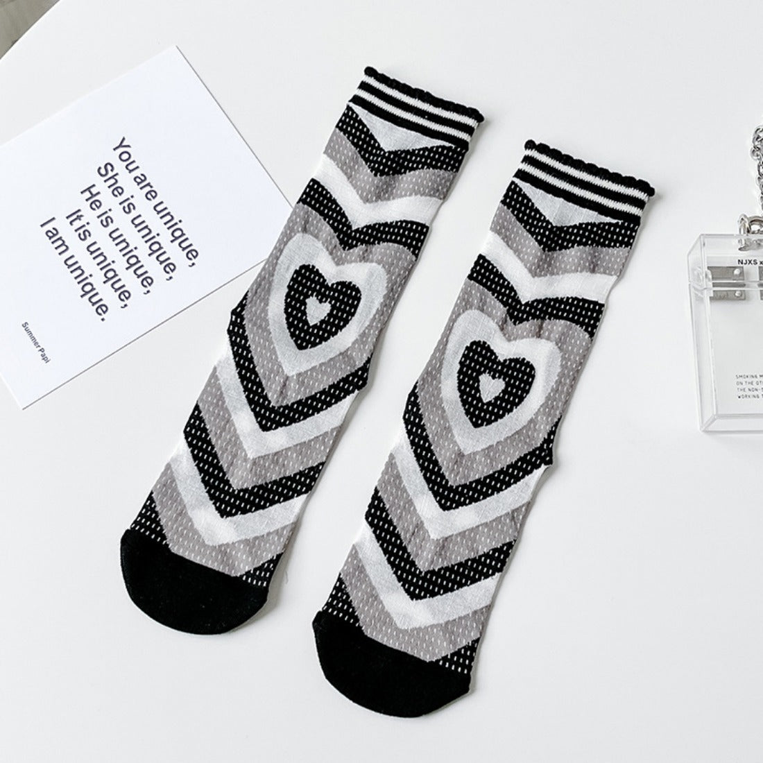 Rufia - Hollow Heart Pattern Mid-Calf Stockings