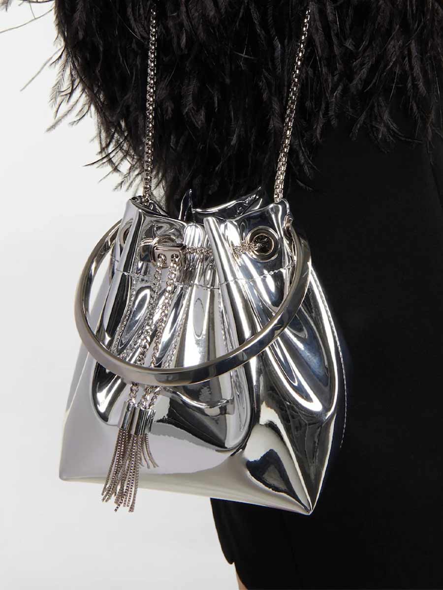 Evanna Metallic Round Handles Bucket Bag