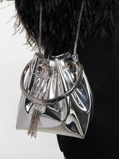 Evanna Metallic Round Handles Bucket Bag