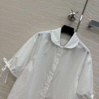 Prada Drawstring Lantern Sleeve Shirt White Cotton