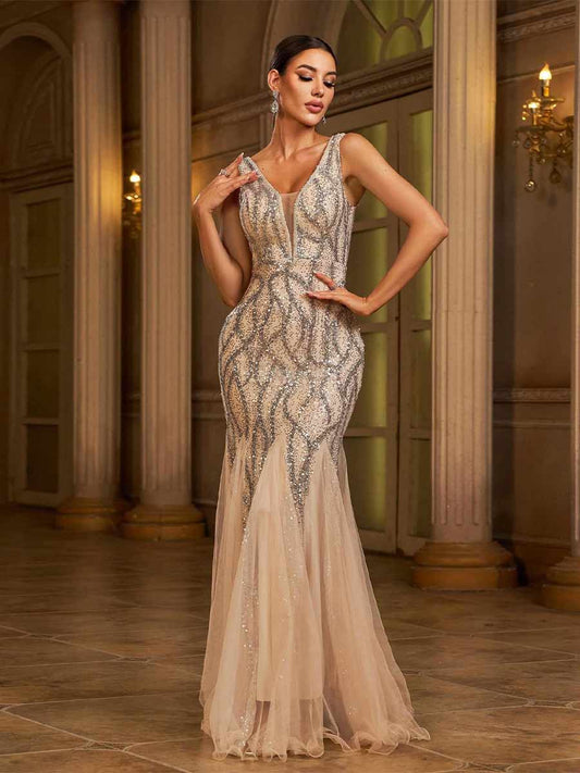 Isolde Mesh V-neck Maxi Dress