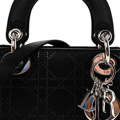 Satin Crystal Cannage Mini Lady Dior Black