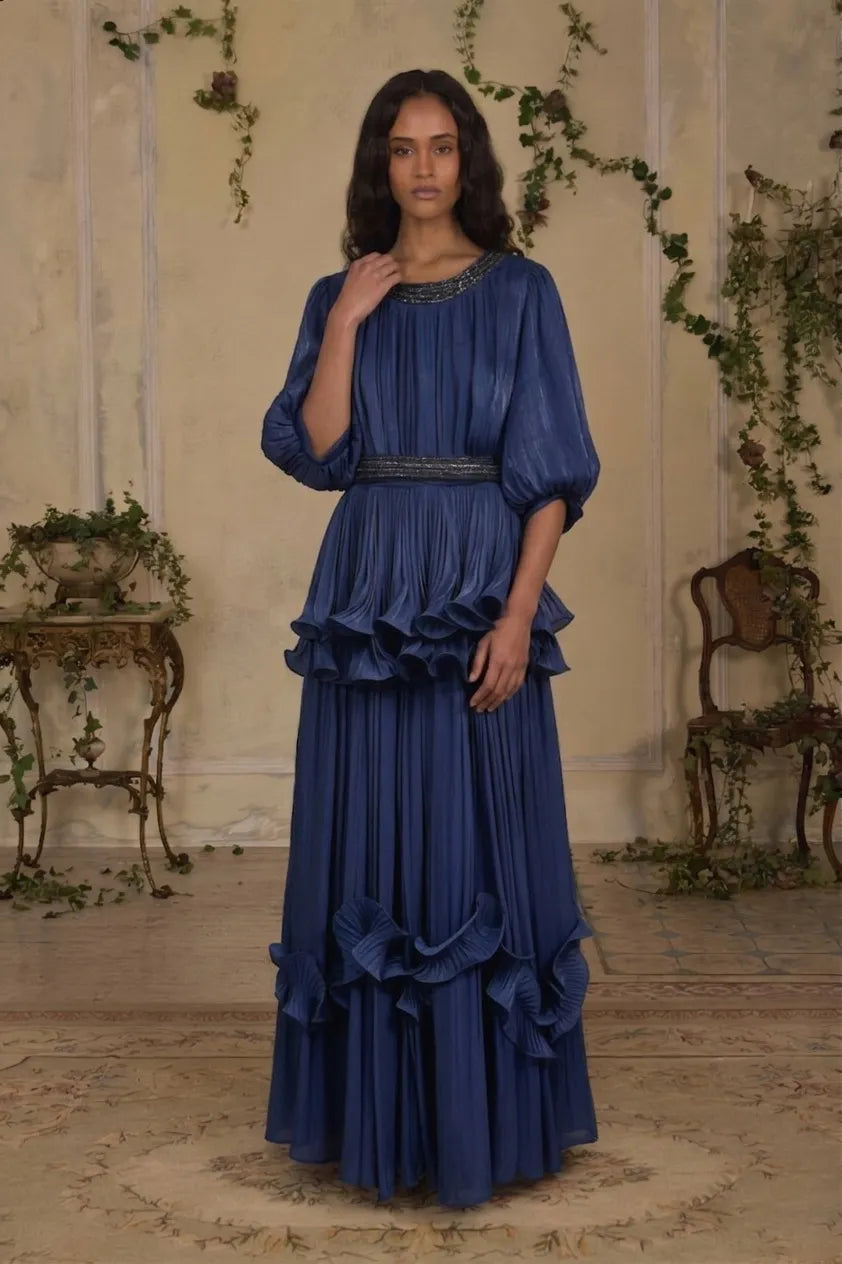 Lucia Puff-Sleeve Ruffled Maxi Dress
