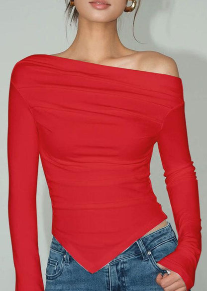 Asymmetrical Long Sleeve Top Soft Stretchy Fabric
