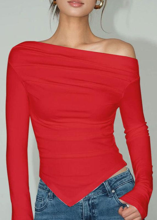 Asymmetrical Long Sleeve Top Soft Stretchy Fabric