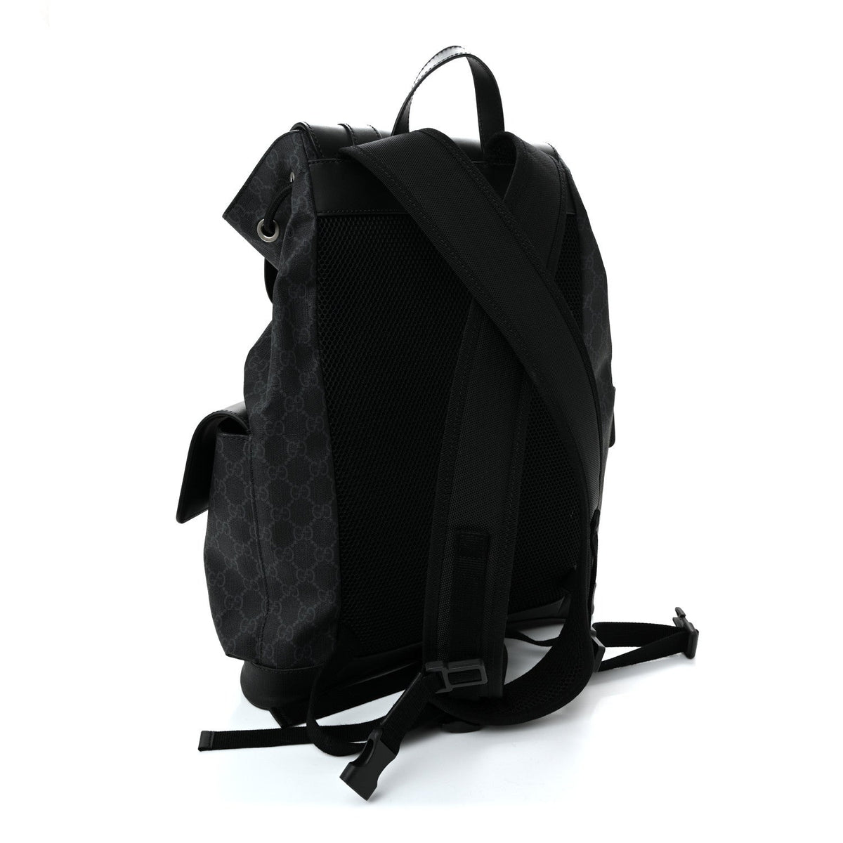 Soft GG Supreme Monogram Calfskin Web Double Buckle Backpack Black