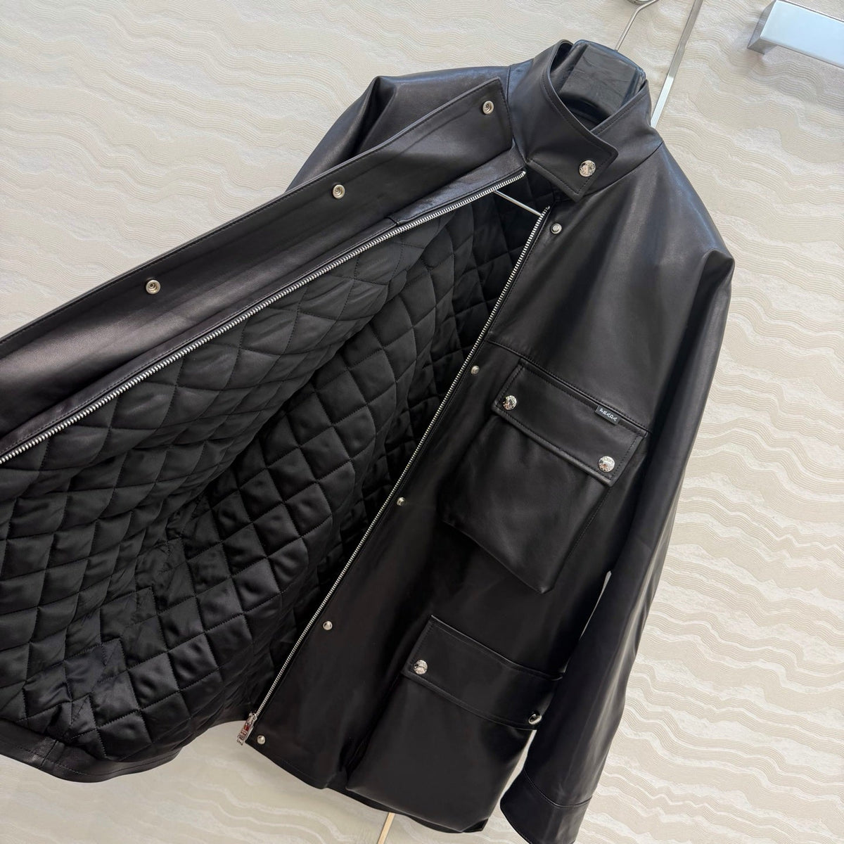 Prada 26S Biker Jacket Long Black Leather Lambskin 341245