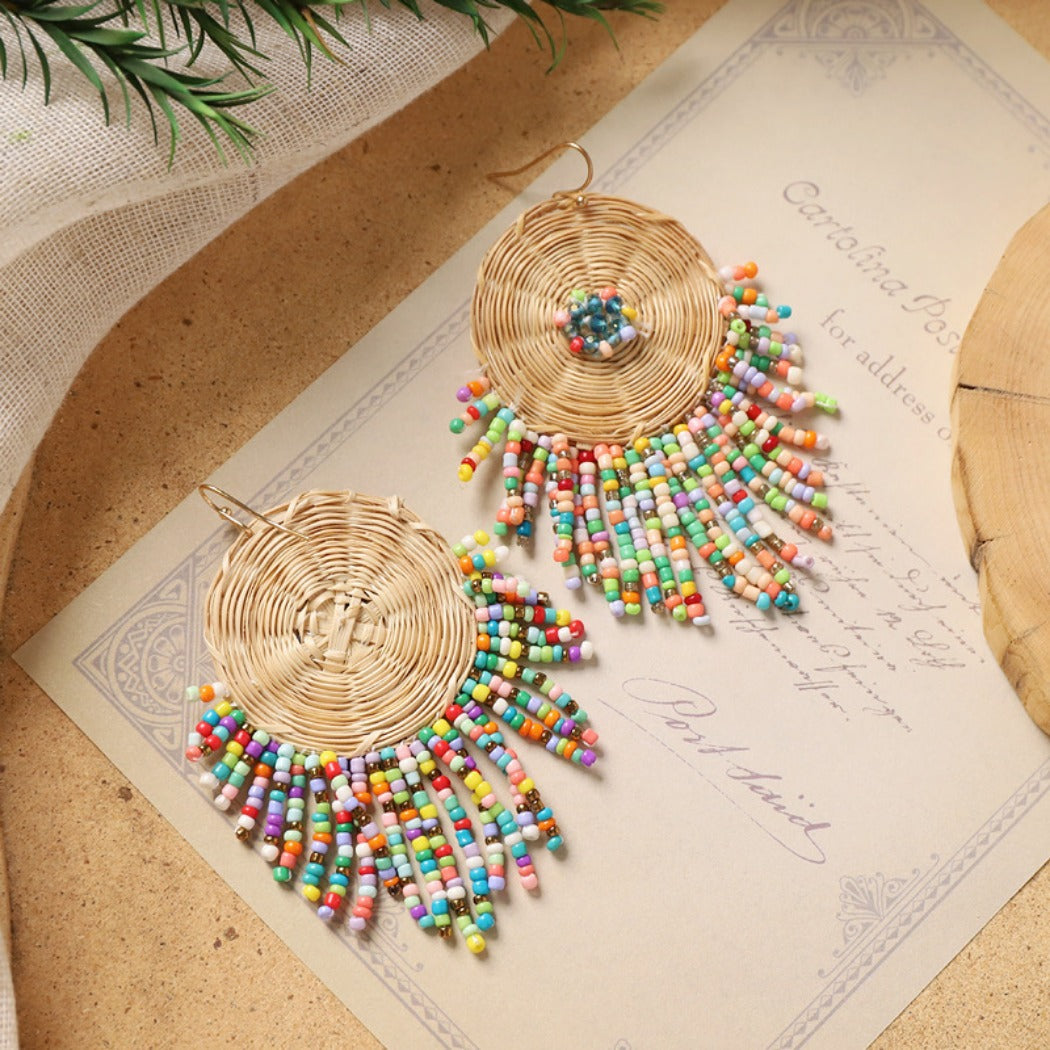 Earwish - Boho Woven Beaded Fringe Earrings - Vintage &amp; Special