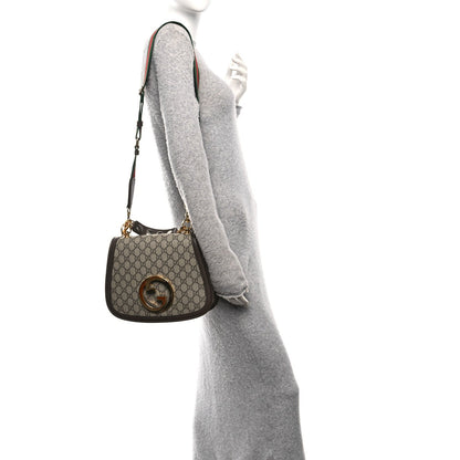 GG Supreme Monogram Textured Dollar Calfskin Web Medium Blondie Shoulder Flap Bag Beige Ebony New Acero