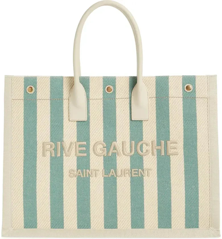 SAINT LAURENT Large Rive Gauche Stripe Canvas Tote