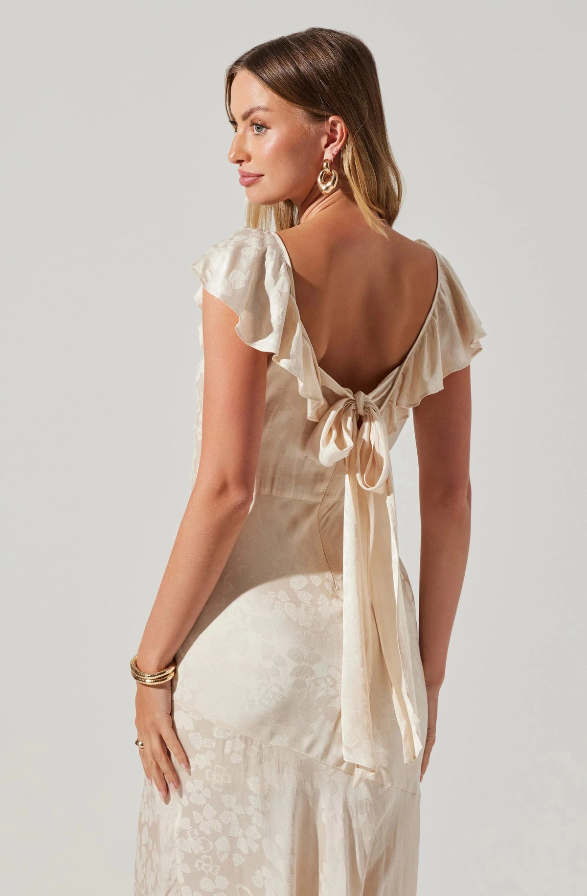 Freesia Jacquard Print Ruffle Midi Dress