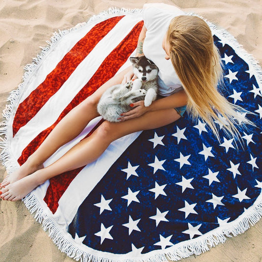 Hot Sale Nation Flag Digital Printing Tassel Beach Towel Supply Sunscreen Shawl Multi-Purpose Mat