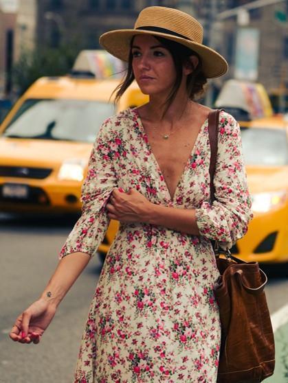 V-Neck Floral-Print Bohemia Maxi Dress