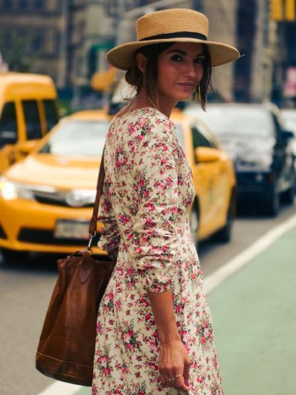 V-Neck Floral-Print Bohemia Maxi Dress