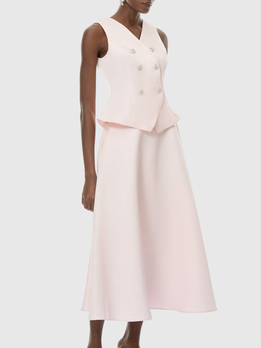 Elara Crystal Embellished Vest & Midi Skirt Set