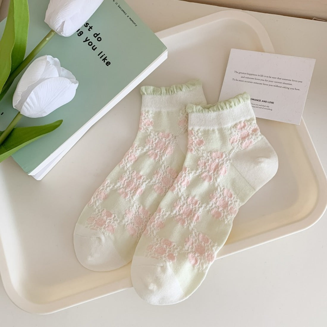 Rufia - Pastel Green &amp; Pink Summer Ankle Socks