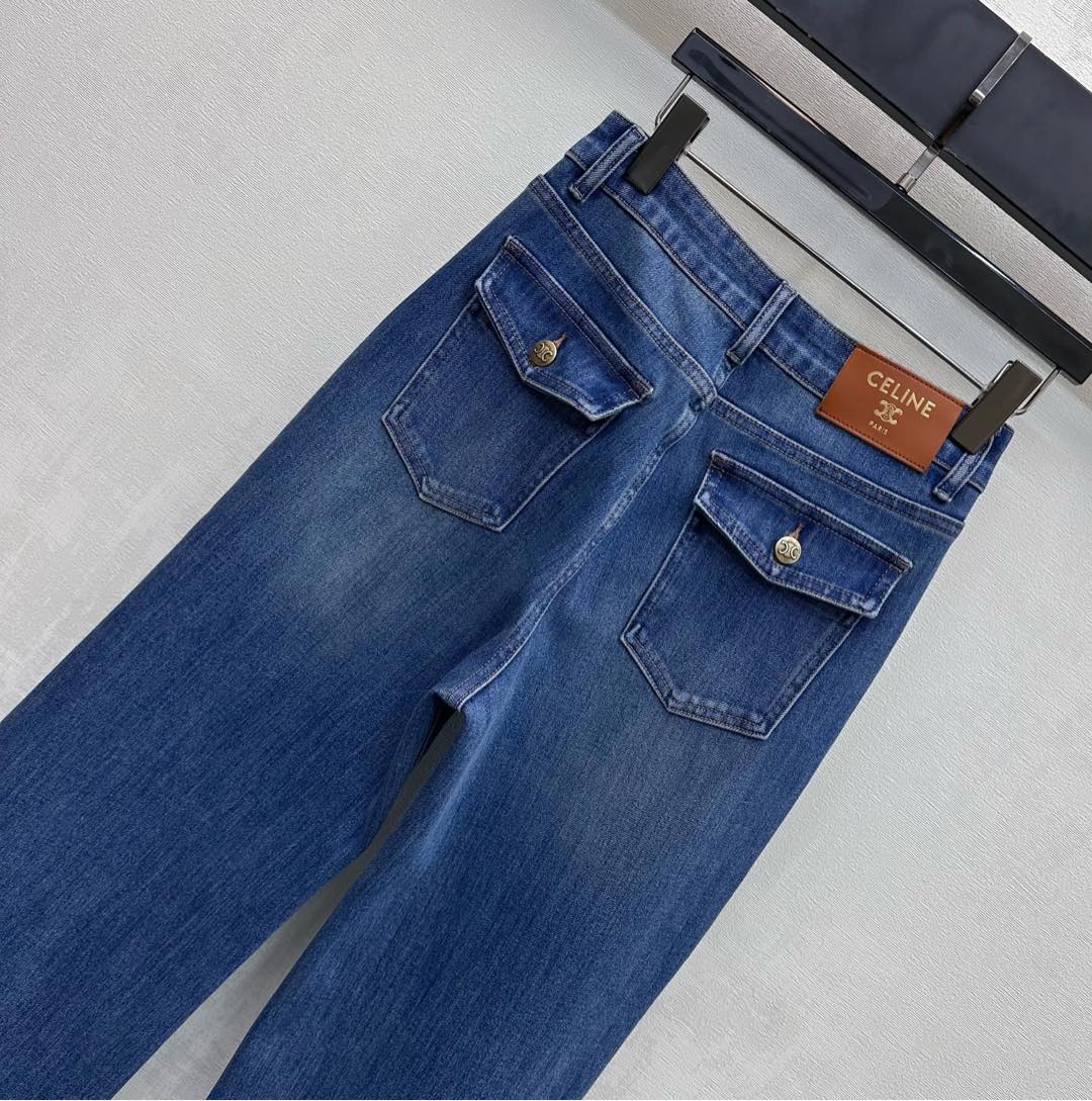 Celine Logo Straight-Leg Jeans Blue Wash Polyester Cotton 351745