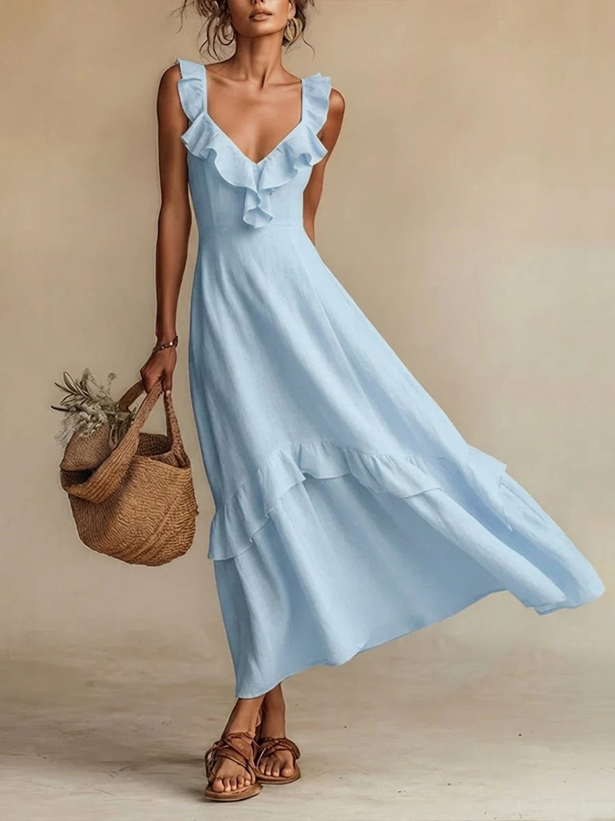 Ruffled Linen Blend Maxi Dress