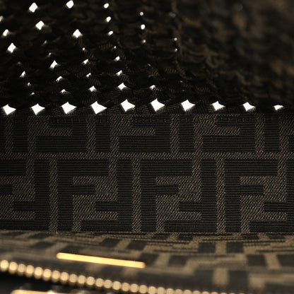 Fabric Jacquard FF 1974 Woven Knotted Medium Peekaboo Iconic Satchel Tobacco Moro