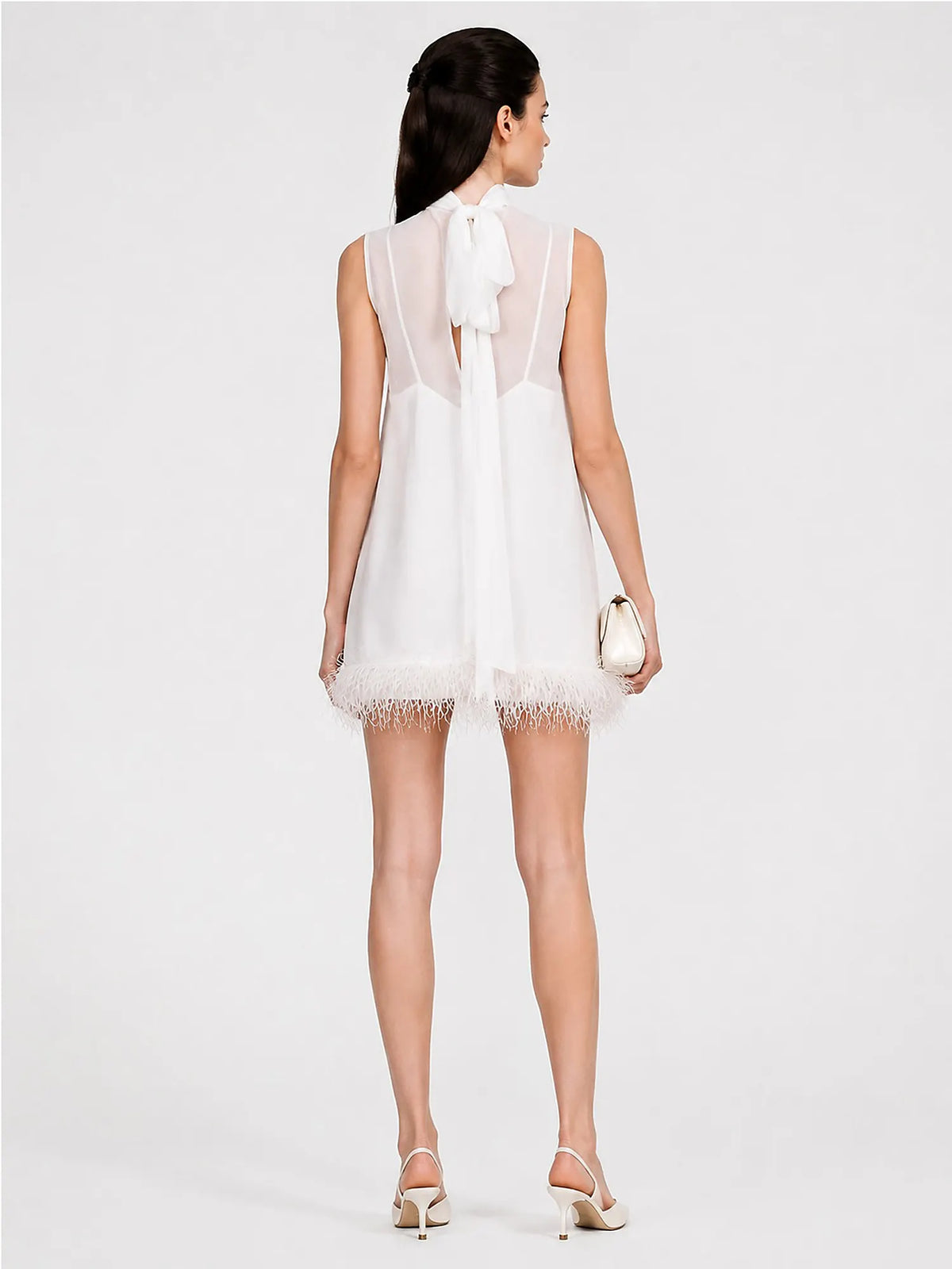 Anaya Feather-Trimmed Crew Neck Mini Dress