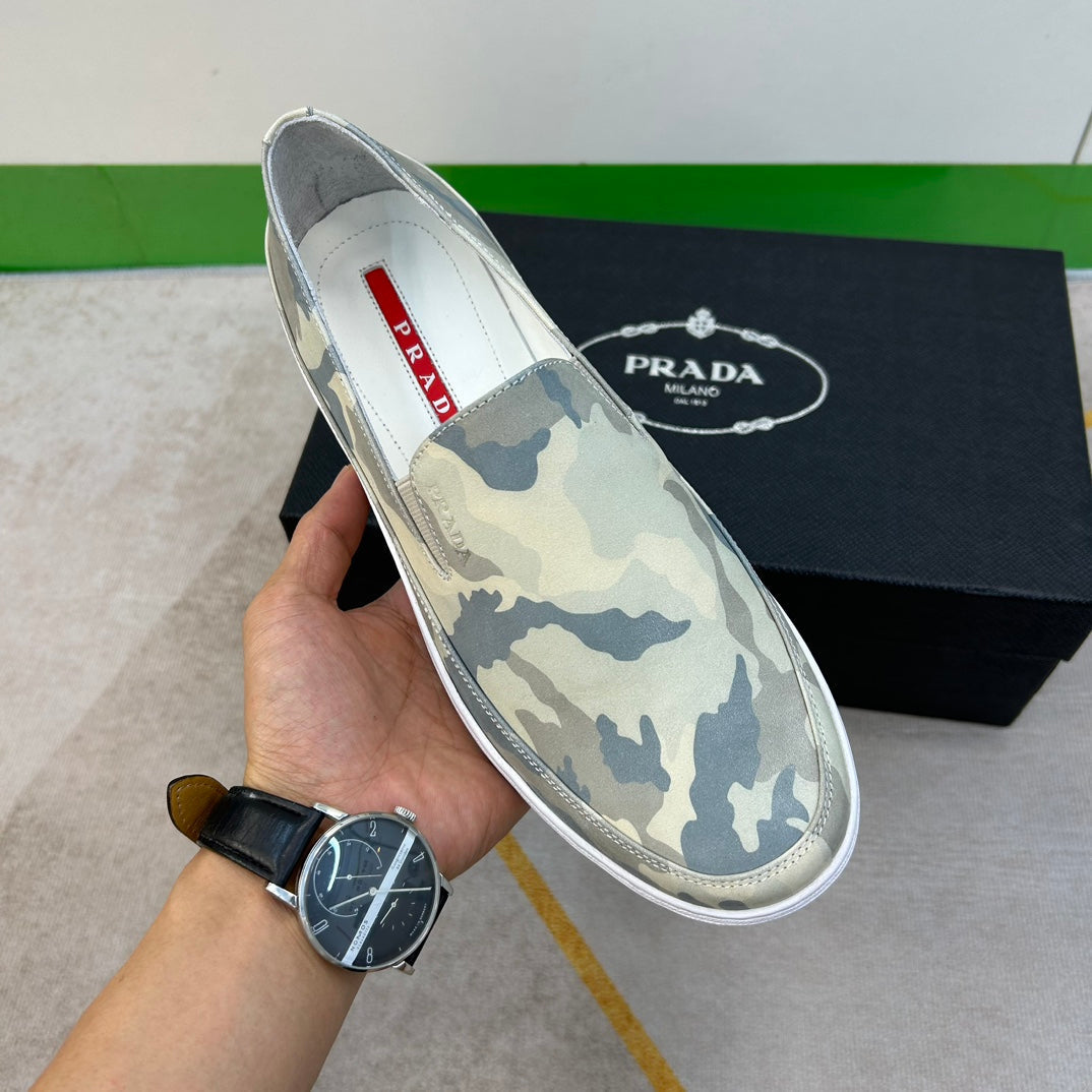 PRA LOAFER IN CAMO PATTERN LIGHT GREEN SUEDE