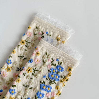 Rufia - Floral Lace Mid-calf Socks - Delicate &amp; Vintage