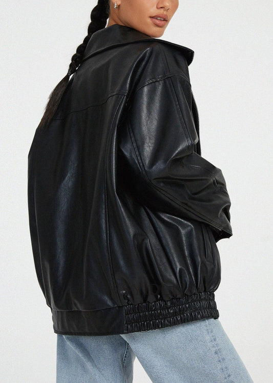 Leather Jacket Black Brown Oversized Biker Style
