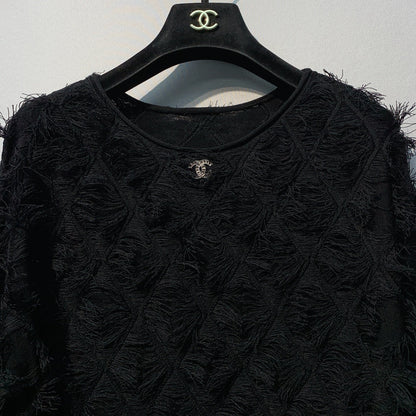 CC SS26 Feather-Trimmed Chiffon Top Black Chiffon 350963