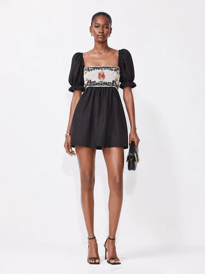 Melinda Square-neck Short Puff-sleeve Top