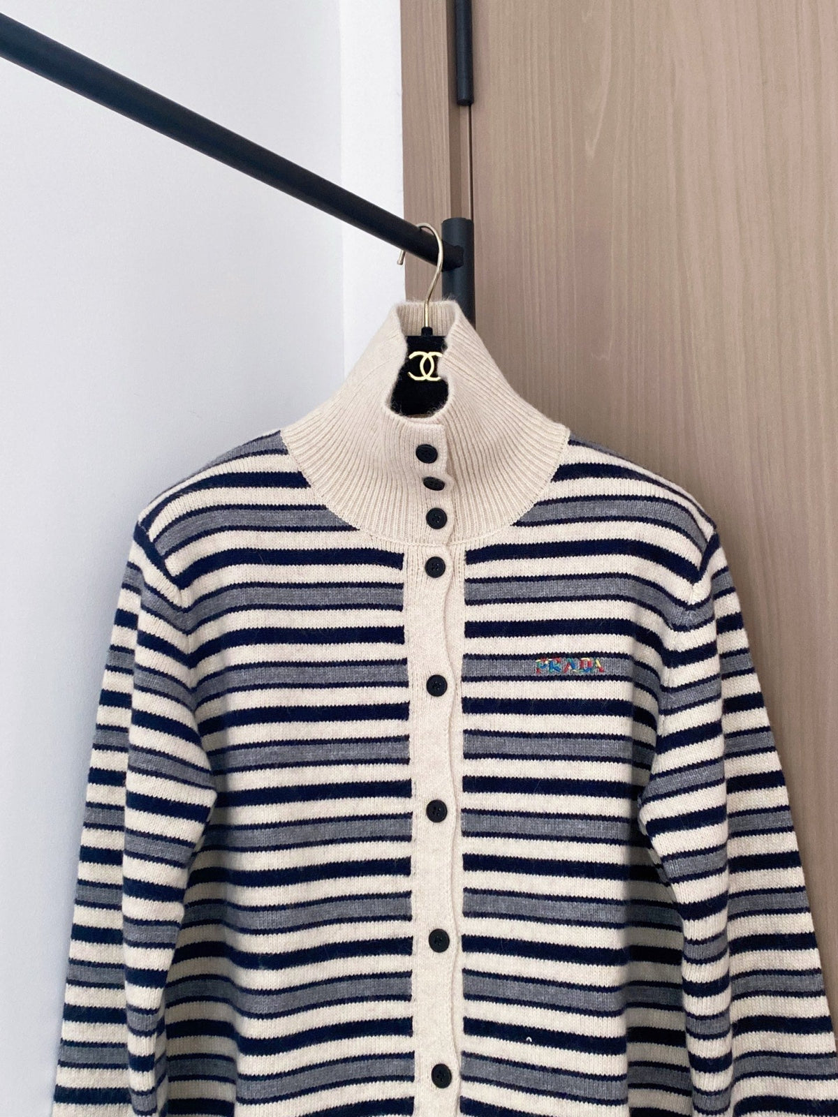 Prada 2025 Two-Tone Cardigan Brown and White Wool