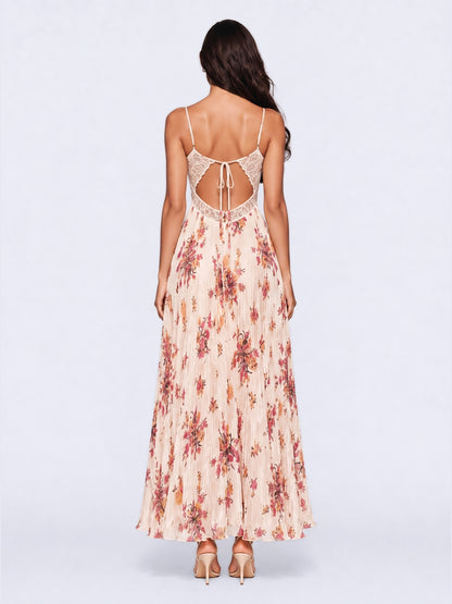 Jolie Lace Splicing Printed Maxi Dress