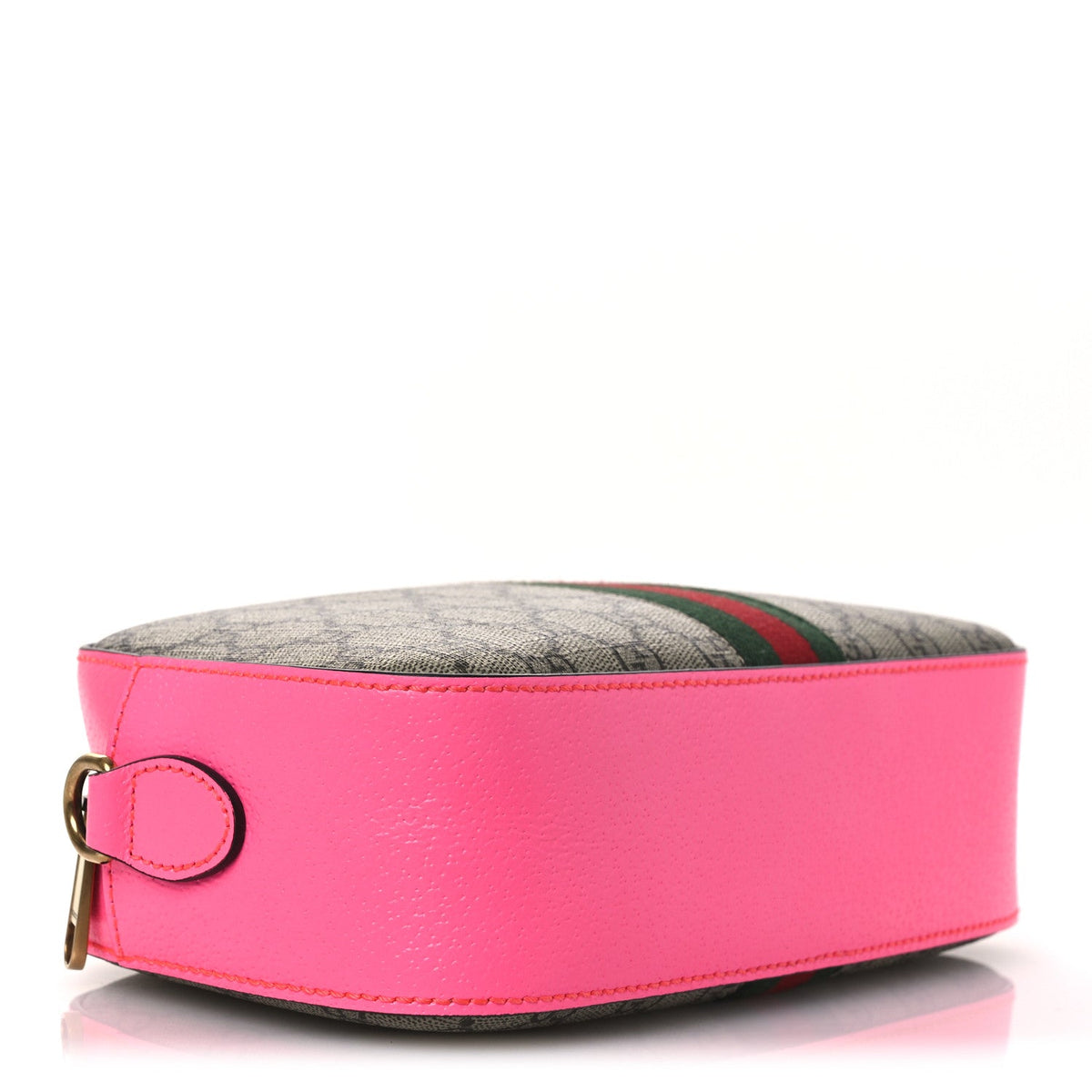 GG Supreme Monogram Textured Dollar Calfskin Web Ophidia Small Crossbody Bag Beige Ebony Fuchsia