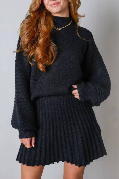 Knitted lantern sleeve skirt two-piece set
