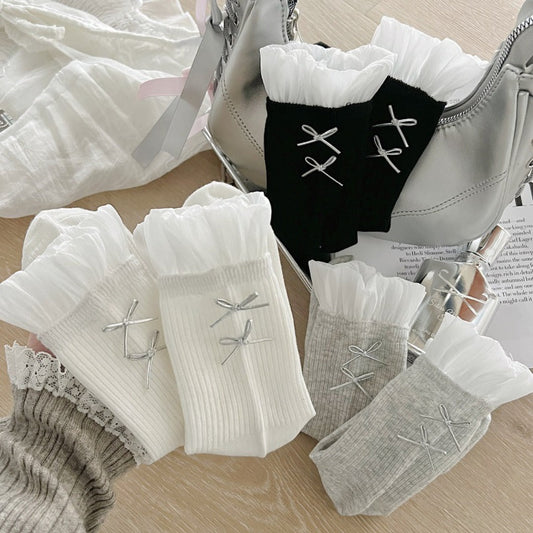 Rufia - Sheer Mesh Panel Socks with Bow Detail