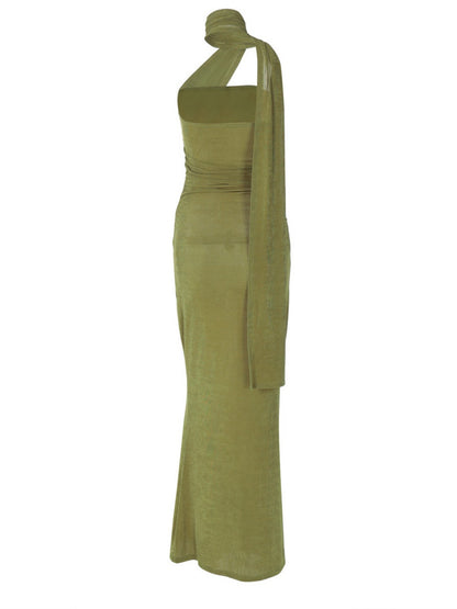 Vyxaris Strapless Ruched Draped Maxi Dress