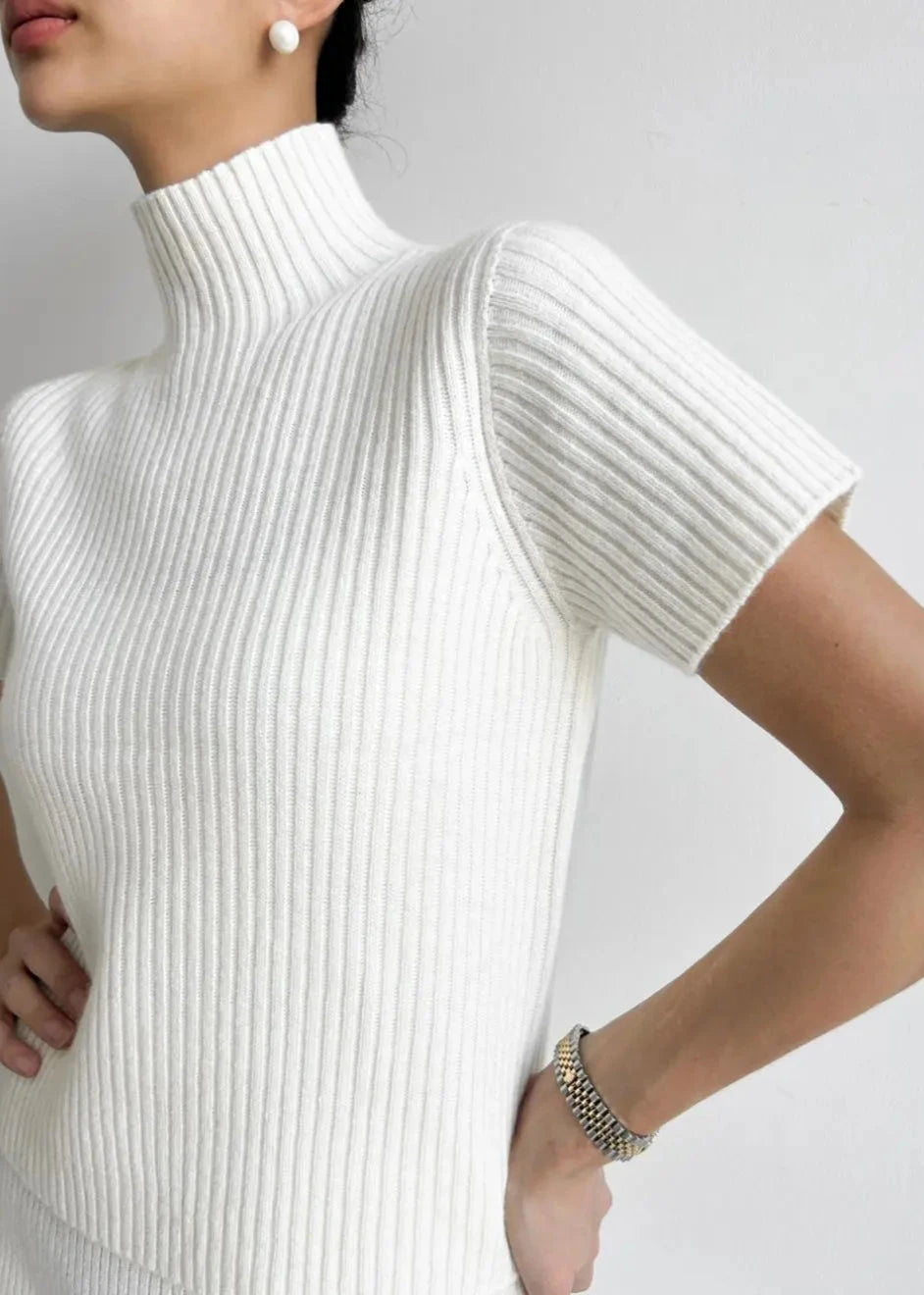 Two Piece Knit Set With Mock Neck And Skirt