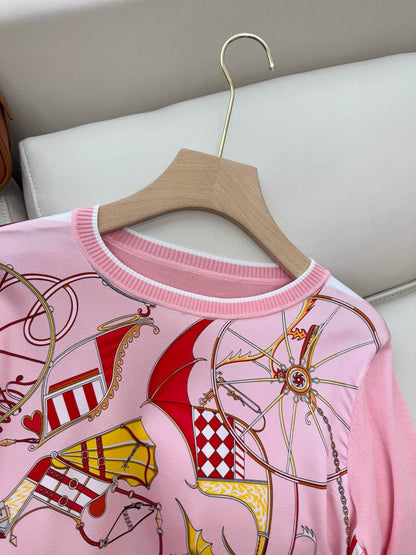 Hm Long Sleeve Knit Sweater Pink Silk