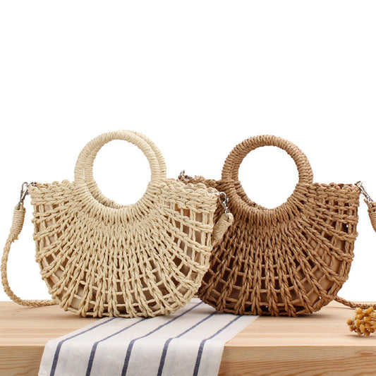 Crochet Market Bag Half-Round Hollow Straw Bag