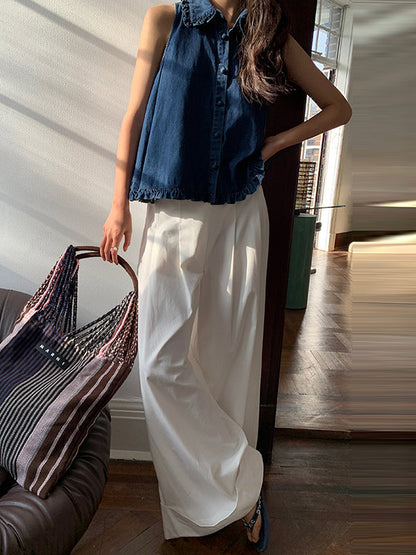 High Waisted Wide Leg Pleated Solid Color Casual Pants Bottoms Flared Trousers