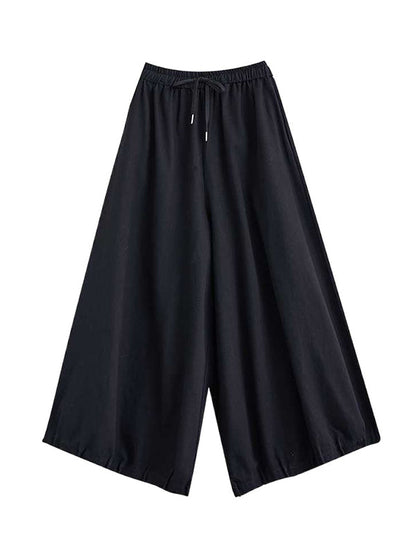 High Waisted Loose Drawstring Elasticity Pleated Pockets Culotte Knickerbockers