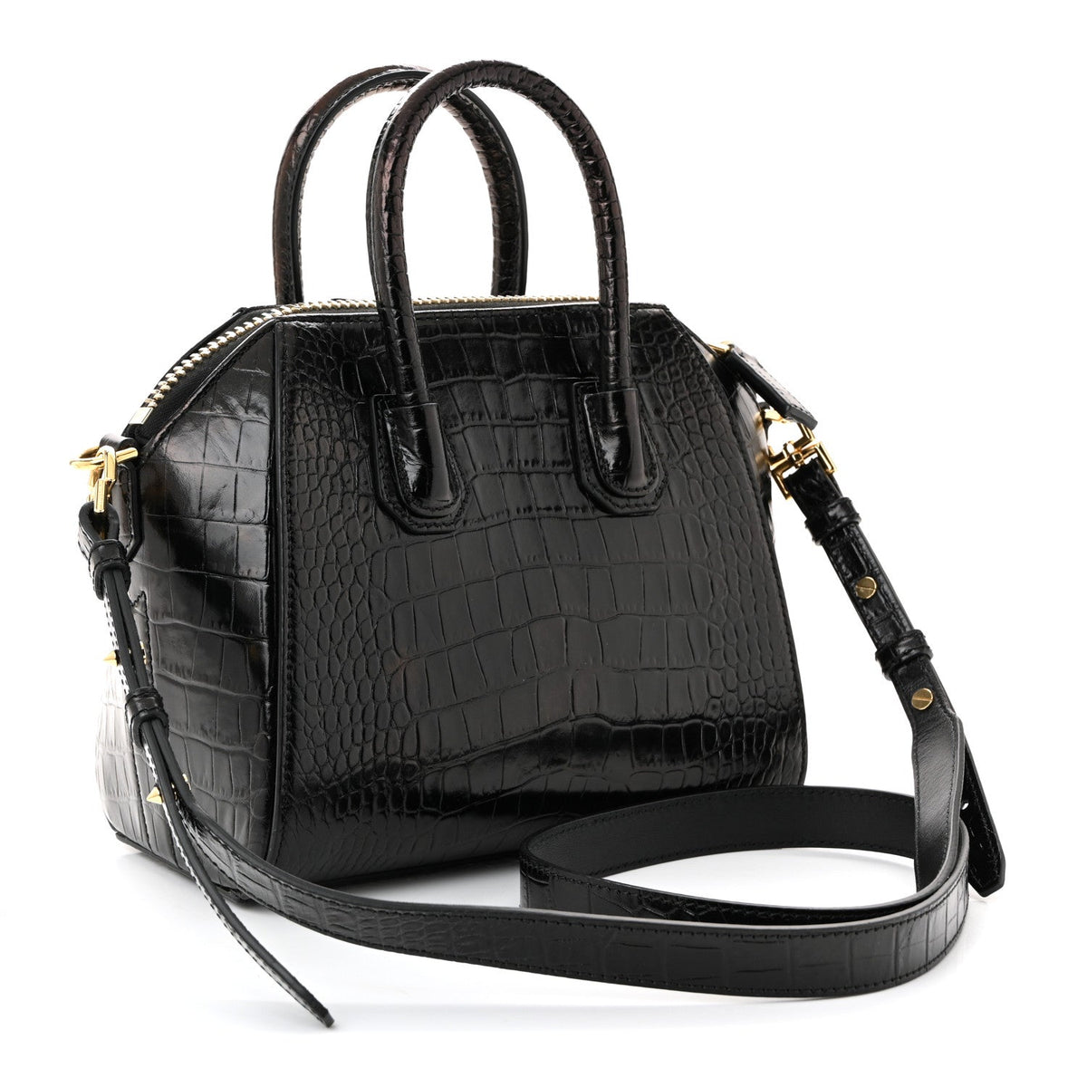 Calfskin Crocodile Embossed Mini Antigona Black