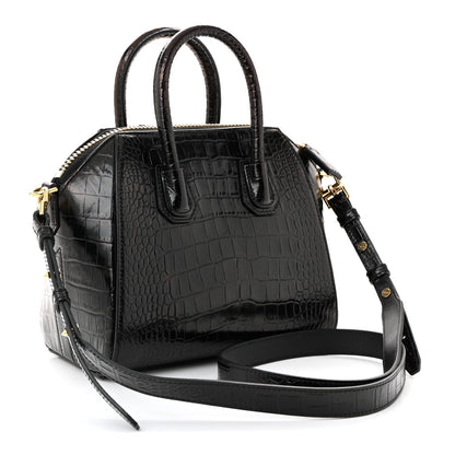 Calfskin Crocodile Embossed Mini Antigona Black