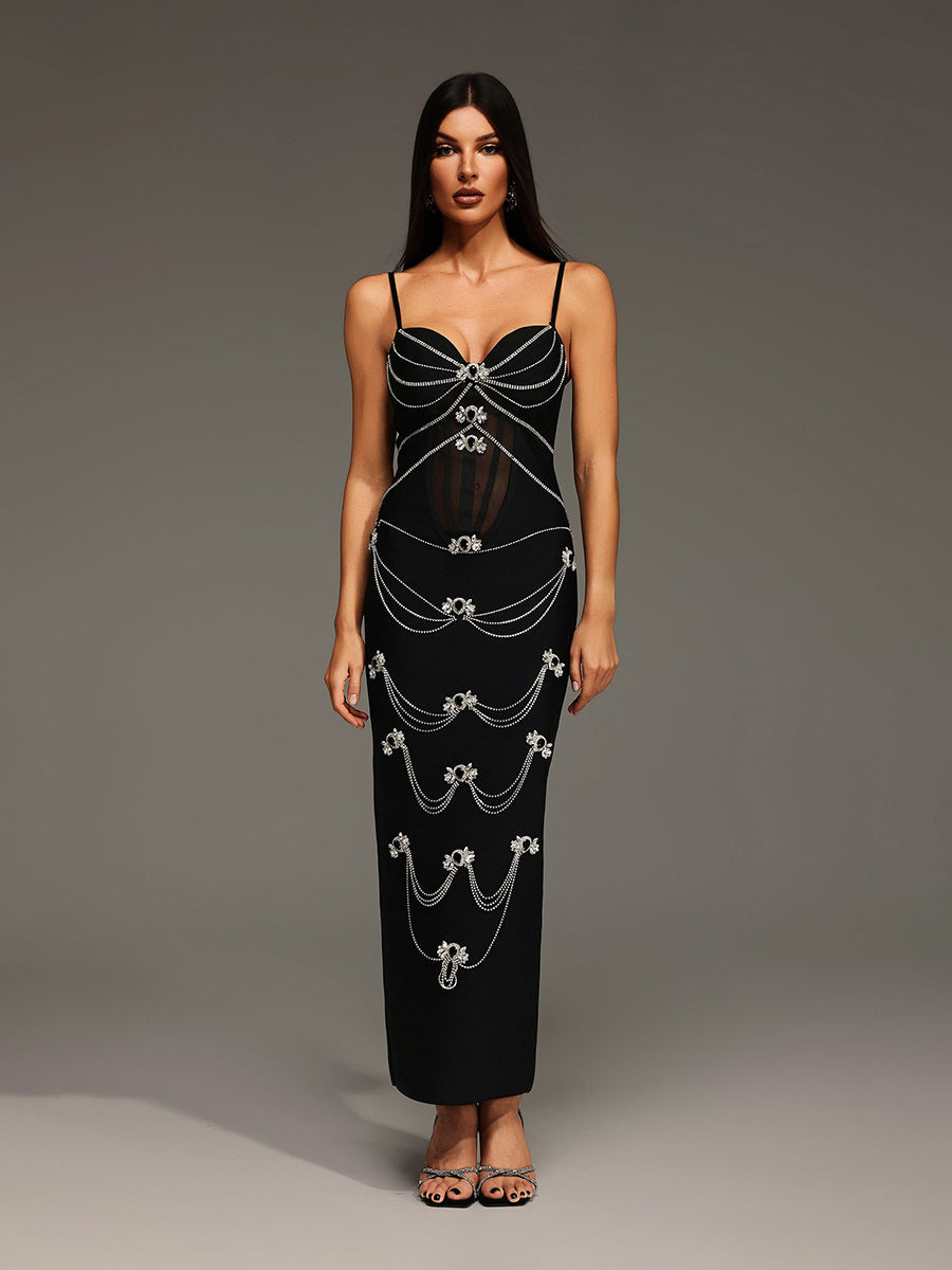 Aurelia Diamond V-Neck Bandage Maxi Dress