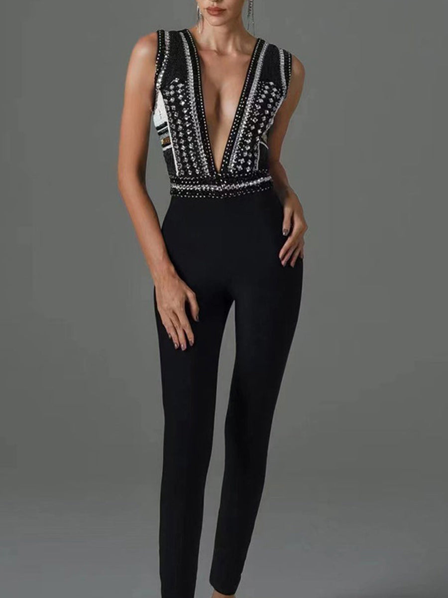 Emery Beaded Sleeveless Bandage Jumpsuit